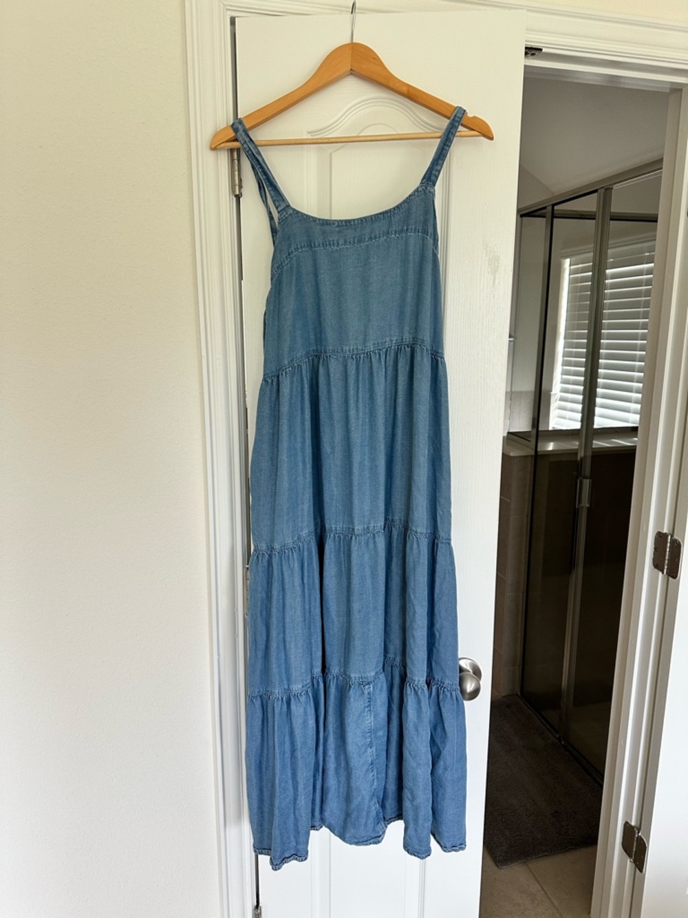 Light Chambray Tiered Maxi Sundress